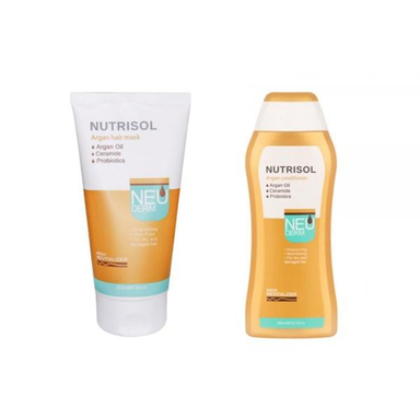 نرم کننده مو نیودرم مدل argan nutrisol حجم 300 میلی لیتر + ماسک مو مدل Argan oil حجم 150 میلی لیتر