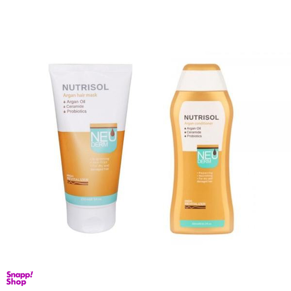 نرم کننده مو نیودرم مدل argan nutrisol حجم 300 میلی لیتر + ماسک مو مدل Argan oil حجم 150 میلی لیتر