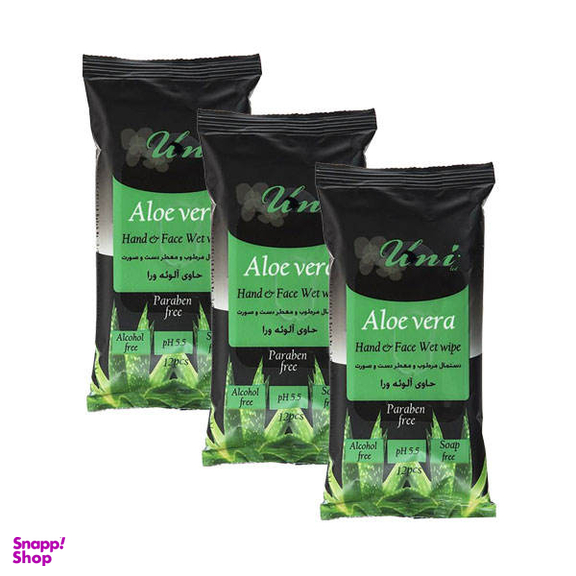 دستمال مرطوب یونی لد (Uni Led) مدل Aloe Vera مجموعه 3 عددی