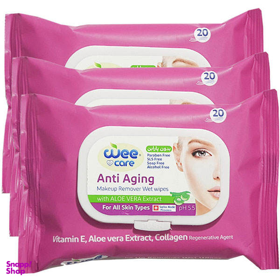 دستمال مرطوب وی کر ( Wee Care) مدل New Anti Aging مجموعه 3 عددی