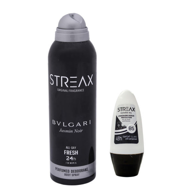 اسپری ضد تعریق مردانه استریکس (Streax) مدل Bvlgari حجم 200 میلی لیتر به همراه رول ضد تعریق Bvlgari حجم 50 میلی لیتر