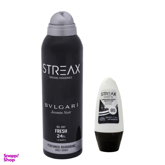اسپری ضد تعریق مردانه استریکس (Streax) مدل Bvlgari حجم 200 میلی لیتر به همراه رول ضد تعریق Bvlgari حجم 50 میلی لیتر