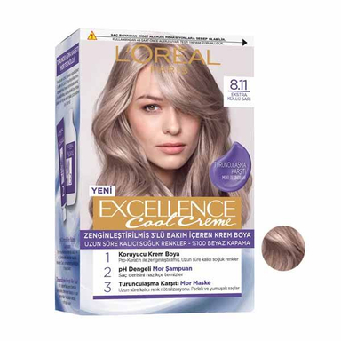 کیت رنگ مو لورآل (Loreal) مدل Excellence شماره 8.11 حجم رنگ دودی نسکافه ای 48 میلی لیتر