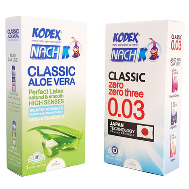 کاندوم ناچ کدکس (Nach-Kodex) مدل آلویه ورا بسته 12 عددی به همراه کاندوم مدل 0.03 بسته 12 عددی