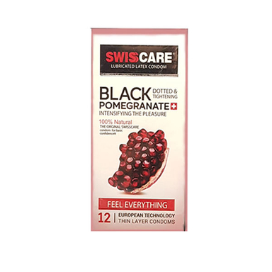 کاندوم سوییس کر (Swiss Care) مدل BLACK POMEGRANATE بسته 12 عددی