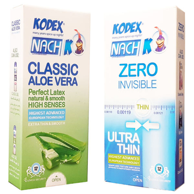 کاندوم ناچ کدکس (Nach-Kodex) مدل Zero Invisible بسته 12 عددی به همراه کاندوم مدل Classic Aloe Vera