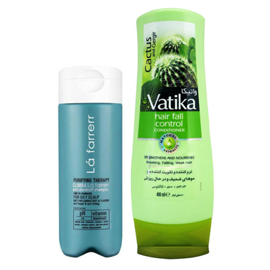 نرم کننده و تقویت کننده مو واتیکا مدل Cactus and Garlic حجم 400 میل + شامپو ضد شوره لافارر مدل Oily Scalp حجم 180میل