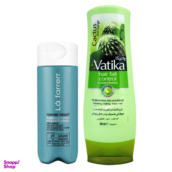 نرم کننده و تقویت کننده مو واتیکا مدل Cactus and Garlic حجم 400 میل + شامپو ضد شوره لافارر مدل Oily Scalp حجم 180میل