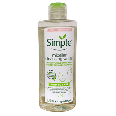 آب پاک کننده آرایش صورت سیمپل (Simple) مدل Gently Removes حجم 200 میلی لیتر