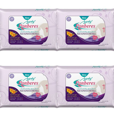 دستمال مرطوب پاک کننده آرایش پنبه ریز (Panberes) کد 20 مجموعه 4 عددی