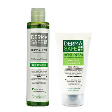 شامپو سر و بدن درماسیف (Dermasafe) مدل Acne Derm و ژل شستشوی صورت حجم 200 میلی لیتر