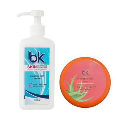 کرم مرطوب کننده بی کی مدل گیلیسیرین حجم 220 میلی لیتر به همراه کرم مرطوب کننده بی کی حجم 500 میلی لیتر
