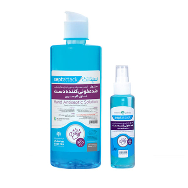 محلول ضدعفونی کننده دست سپتاتک (Septattak) مدل A01 حجم 500 میلی لیتر + اسپری ضدعفونی کننده مدل 01 حجم 120 میلی لیتر