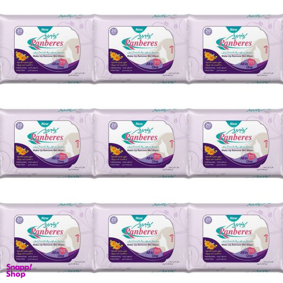 دستمال مرطوب پاک کننده آرایش پنبه ریز (Panberes) کد 20 مجموعه 9 عددی