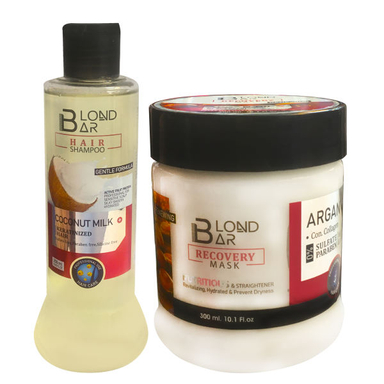 ماسک مو بلوند بار (Blond Bar) مدل Recovery حجم 300 میلی لیتر به همراه شامپو مو بلوند بار مدل Recovery حجم 250 میلی لیتر