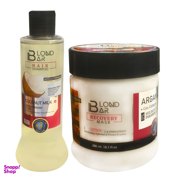 ماسک مو بلوند بار (Blond Bar) مدل Recovery حجم 300 میلی لیتر به همراه شامپو مو بلوند بار مدل Recovery حجم 250 میلی لیتر