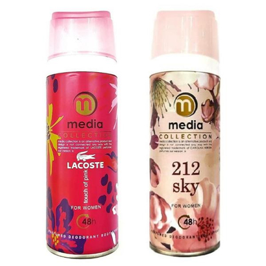 اسپری خوشبو کننده بدن زنانه مدیا (Media) مدل 212Sky + اسپری بدن زنانه مدل Lacoste Touch Of Pink حجم 200 میلی لیتر