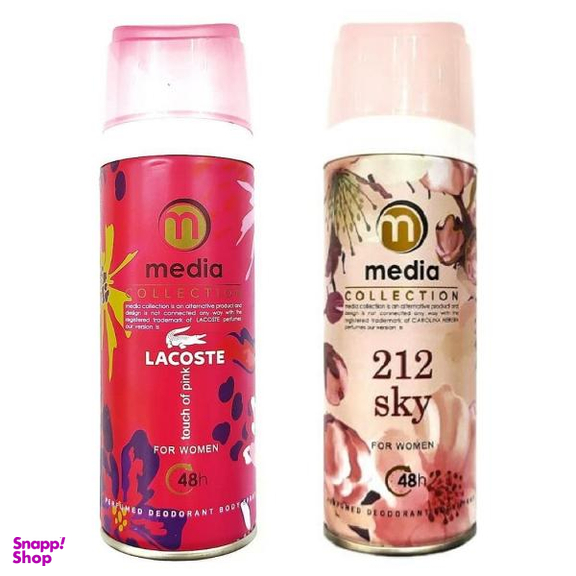 اسپری خوشبو کننده بدن زنانه مدیا (Media) مدل 212Sky + اسپری بدن زنانه مدل Lacoste Touch Of Pink حجم 200 میلی لیتر