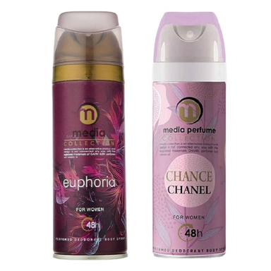 اسپری خوشبو کننده بدن زنانه مدیا (Media) مدل Chanel Chance + اسپری بدن زنانه مدیا مدل Euphoria حجم 200 میلی لیتر