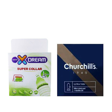 کاندوم چرچیلز (Cherchills) مدل Ultra Thin بسته 3 عددی به همراه کاندوم ایکس دریم مدل Super Collar