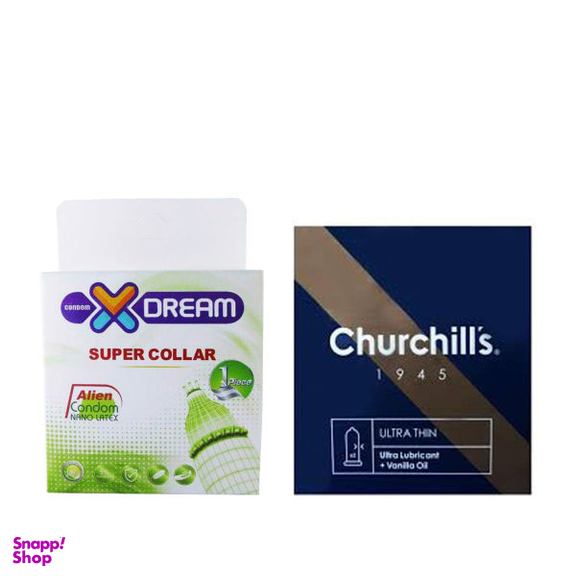 کاندوم چرچیلز (Cherchills) مدل Ultra Thin بسته 3 عددی به همراه کاندوم ایکس دریم مدل Super Collar