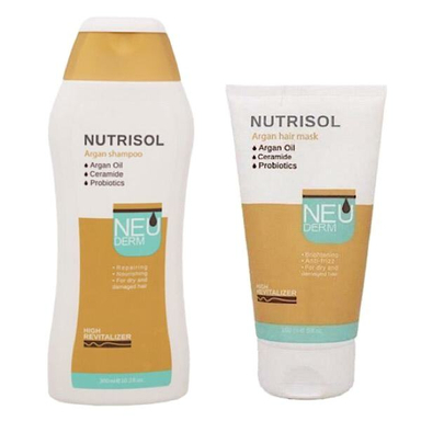 شامپو مو نیودرم (Neuderm) مدل آرگان حجم 300 میلی لیتر به همراه ماسک مو مدل آرگان حجم 150 میلی لیتر