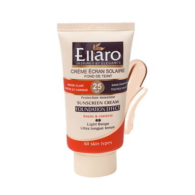 کرم ضد آفتاب الارو (Ellaro) با پوشش کرم پودری با SPF25 مناسب انواع پوست رنگ بژ روشن حجم 10 میلی لیتر