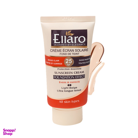 کرم ضد آفتاب الارو (Ellaro) با پوشش کرم پودری با SPF25 مناسب انواع پوست رنگ بژ روشن حجم 10 میلی لیتر