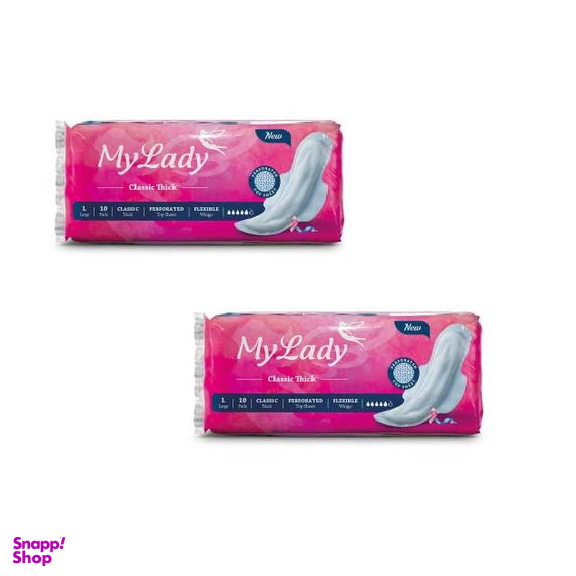 نوار بهداشتی بالدار مای‌ لیدی (My lady) مدل Classic Pink سایز بزرگ بسته 10 عددی مجموعه 2 عددی