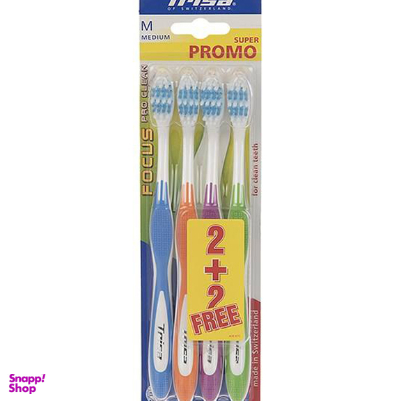 مسواک تریزا (Trisa) سری Super Promo مدل Focus Pro Clean با برس متوسط - بسته 2+2 عددی