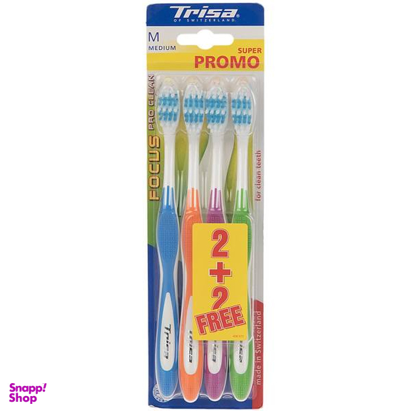 مسواک تریزا (Trisa) سری Super Promo مدل Focus Pro Clean با برس متوسط - بسته 2+2 عددی