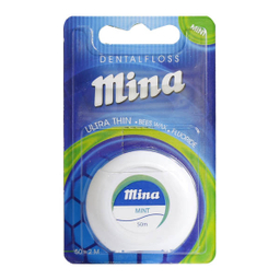 نخ دندان مینا (Mina) مدل Ultra thin با اسانس نعناع طول 50 متر بسته 12 عددی