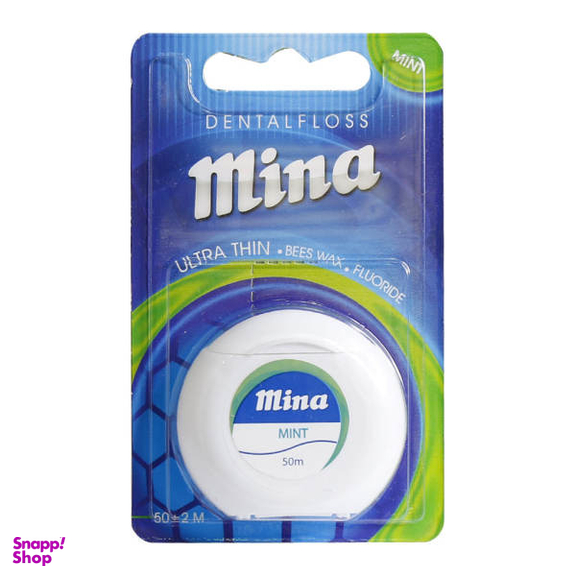 نخ دندان مینا (Mina) مدل Ultra thin با اسانس نعناع طول 50 متر بسته 12 عددی