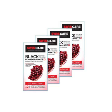 کاندوم سوییس کر (Swisscare) مدل Black Pomegranate بسته 4 عددی