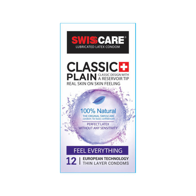 کاندوم سوییس کر (Swisscare) مدل CLASSIC بسته 12 عددی