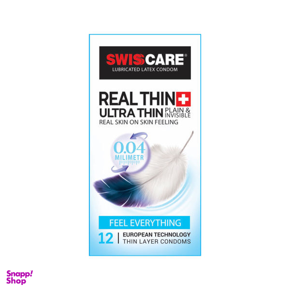 کاندوم سوییس کر (Swisscare) مدل REAL THIN بسته 12 عددی