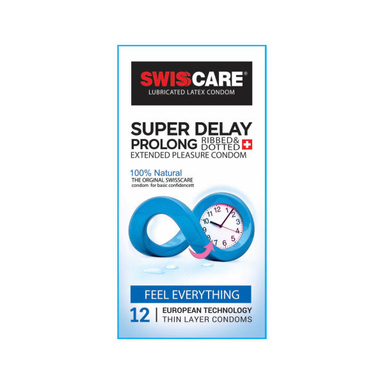 کاندوم سوییس کر (Swisscare) مدل SUPER DELAY بسته 12 عددی