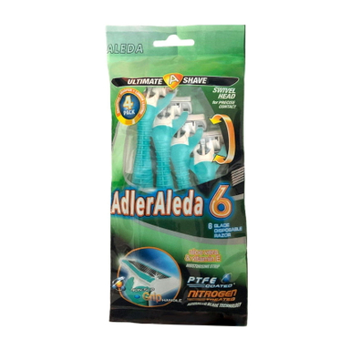 تیغ 6 لبه پفکی آدلر آلدا (AdlerAleda) مدل صابوندار رنگ سبز بسته 4 عددی