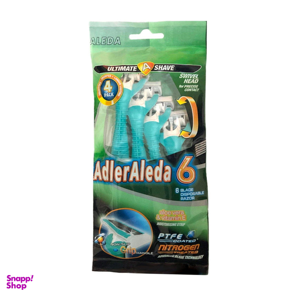 تیغ 6 لبه پفکی آدلر آلدا (AdlerAleda) مدل صابوندار رنگ سبز بسته 4 عددی