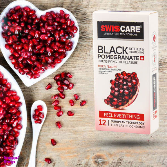 کاندوم سوییس کر (Swisscare) مدل Black Pomegranate بسته 12 عددی