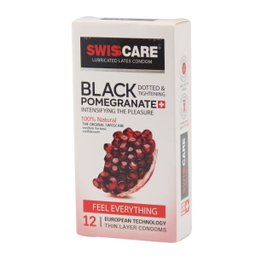 کاندوم سوییس کر (Swisscare) مدل Black Pomegranate بسته 12 عددی