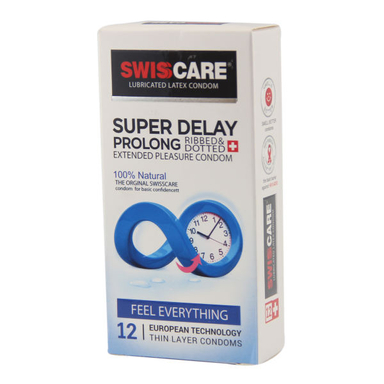 کاندوم سوییس کر (Swisscare) مدل Super Prolong بسته 12 عددی