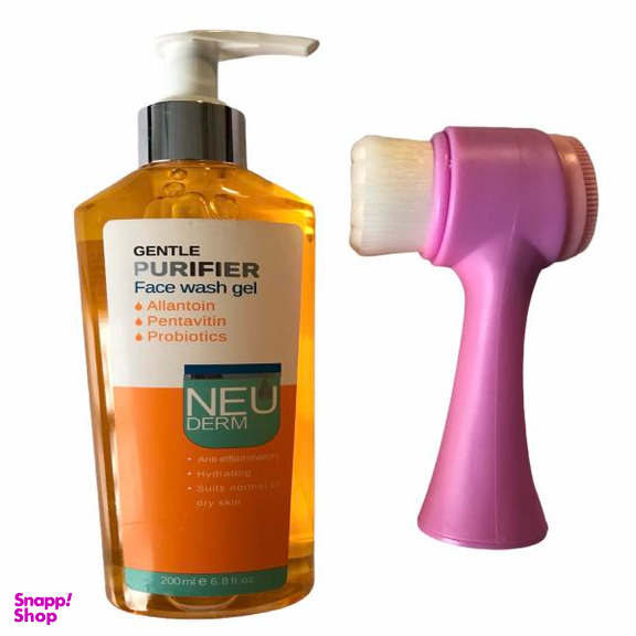 ژل شستشو صورت نیودرم (Neuderm) مدل Gentle Purifier حجم 200 میلی‌ لیتر به همراه برس پاک‌ کننده صورت مدل 001
