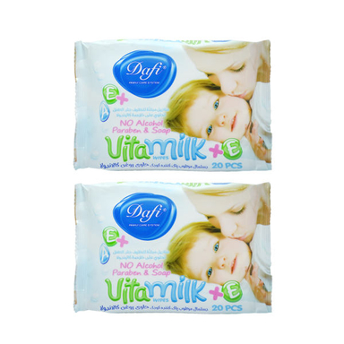 دستمال مرطوب کودک دافی (Dafi) مدل Vita Milk بسته 20 عددی مجموعه 2 عددی