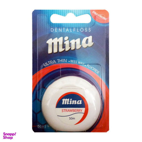 نخ دندان مینا (Mina) مدل Ultra thin با اسانس نعناع طول 50 متر + نخ دندان مینا مدل Ultra thin با اسانس توت فرنگی