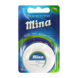 نخ دندان مینا (Mina) مدل Ultra thin با اسانس نعناع طول 50 متر + نخ دندان مینا مدل Ultra thin با اسانس دارچین طول 50 متر