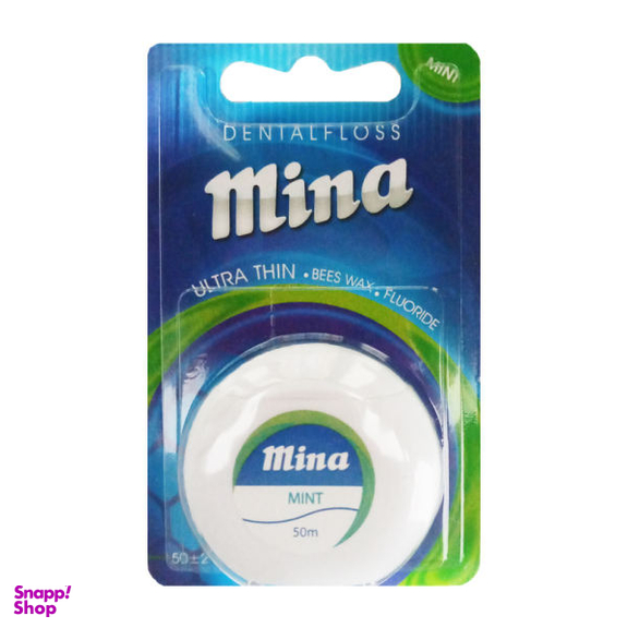 نخ دندان مینا (Mina) مدل Ultra thin با اسانس نعناع طول 50 متر + نخ دندان مینا مدل Ultra thin با اسانس دارچین طول 50 متر