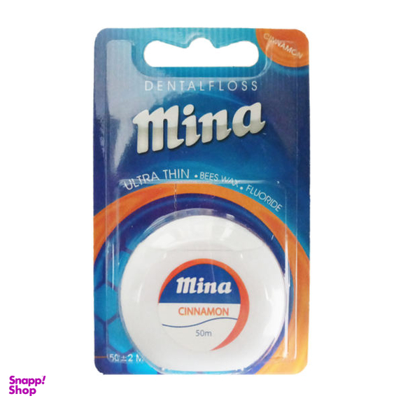 نخ دندان مینا (Mina) مدل Ultra thin با اسانس نعناع طول 50 متر + نخ دندان مینا مدل Ultra thin با اسانس دارچین طول 50 متر