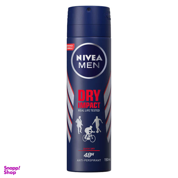 اسپری مردانه نیوآ (Nivea) مدل Dry Impact real life tested حجم 150 میلیلیتر به همراه رول ضد تعریق حجم 50 میلیلیتر