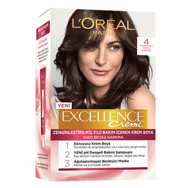 کیت رنگ مو لورآل (Loreal) مدل Excellence شماره 4 رنگ قهوهای حجم 48 میلیلیتر